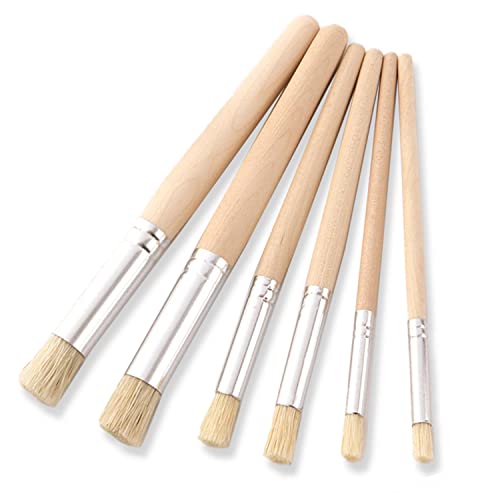 Juego De 6 Pinceles para Plantillas, Pinceles De Cerdas De Cerdo, Pinceles De Madera para Pintura De Acuarela, Pintura Al óLeo, Pintura AcríLica, Pintura De Pared, Cartulina, Manualidades (3 TamañOs)