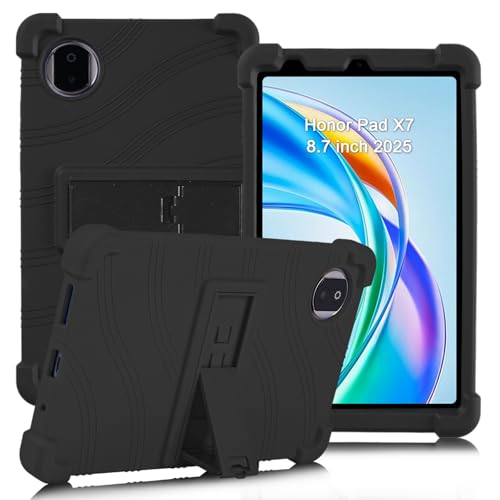 ATOOZ for Honor Pad X7 Case 8.7 Inch 2025 Soft Silicone Case for Huawei Honor Pad X7 Tablet Kids with Adjustable Bracket (Black)