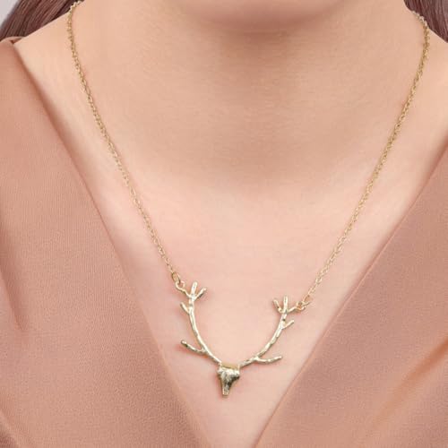 LONZIKP Trachtenkette Damen mit Hirsch Anhänger Goldener Dirndl Schmuck Oktoberfest Kette Geweih Halskette für Frauen