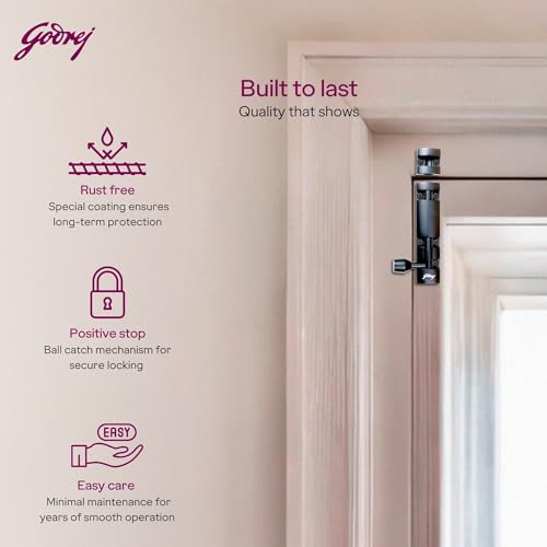 Image of Godrej Door Fittings | 4 inch Tower Bolt | Premium Matte Black Finish | Kundi for Better Grip & Easy Operation-Chitkani /Chitkini for Main Door, Bedroom, Bathroom, Wardrobe | 1 Year Warranty