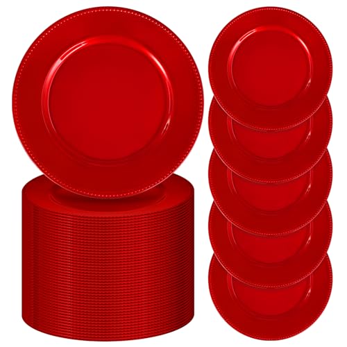 fani 100 platos de carga rojos a granel, platos de carga redondos de 13 pulgadas, plástico reutilizable, decoración de mesa vintage para bodas, fiestas, recepciones, eventos, suministros de vacaciones