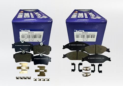 Sanwa Front & Rear Ceramic Brake Pads With Hardware Kit Compatible with Ford Mustang 1999-2004 [804 627]