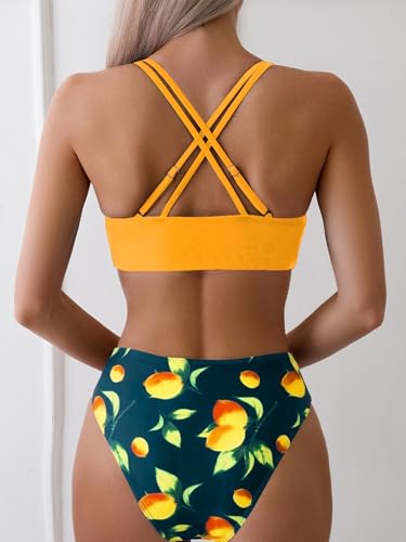 Image of Fanuerg Women's Sexy V Neck Bikini Sets Hollow Out Two Piece Swimsuits Cutout Mid Waist Bathing Suit