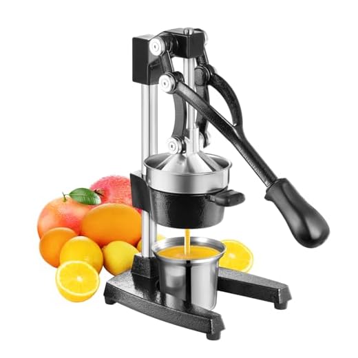 TONGCHANT Cast Iron Juicer Hand Press for Lemon Pomegranate Lime Citrus Fruits with Stainless Steel Cup, Heavy-Duty Manual Juicer Press, Orange Crush Machine, Orange Juicer Squeezer, Easy Clean, Black