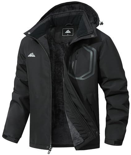 MAOYSSEN Men's Detachable Hooded Ski Jacket - Waterproof Padded Warm Lined Winter Jacket, Windproof Parka