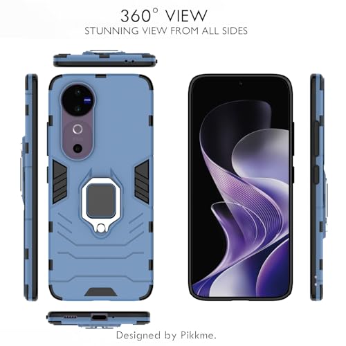 Image of Pikkme D5 Tough Armor Bumper Case | 360 Protection Case | Ring Holder Stand Back Cover for Vivo V40 5G / V40 Pro 5G / T3 Ultra 5G (Blue)