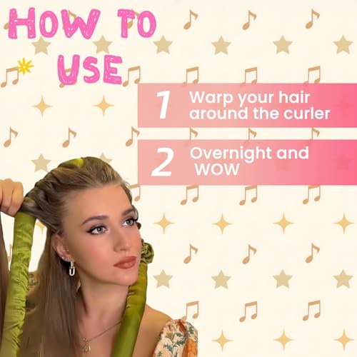 Serenade Satin Heatless Curls Overnight for Long Hair, Heatless Hair curler for Women and Girls, No Heat Curling Rods with Satin Scrunchies and Clip, Green
