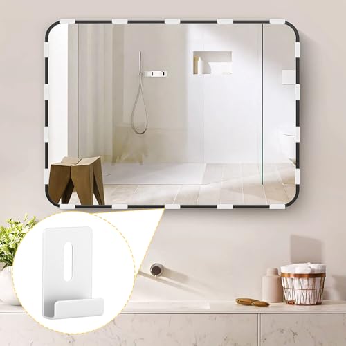 Image of 12 Pcs Metal Mirror Holder Clips Hanger Kit, Mirror Clips for Wall Mounting Holder Hanging with Screws Hooks, Frameless Mounting Hardware Heavy Duty Retainer for Tile Billboard Display(White)