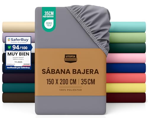 Utopia Bedding Sabana Bajera 150x200 - Gris - Certificado Oeko Tex - Bolsillo Profundo - Microfibra Cepillada (Cama 150)