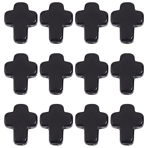 SUNNYCLUE 1 Box 200Pcs Cross Beads Small Black Synthetic Turquoise Stone Beads Mini Tiny Cross Charms Bead Crucifix Beads Pocket Crosses in Bulk Loose Spacer Beads for jewellery Making DIY Beading Kit