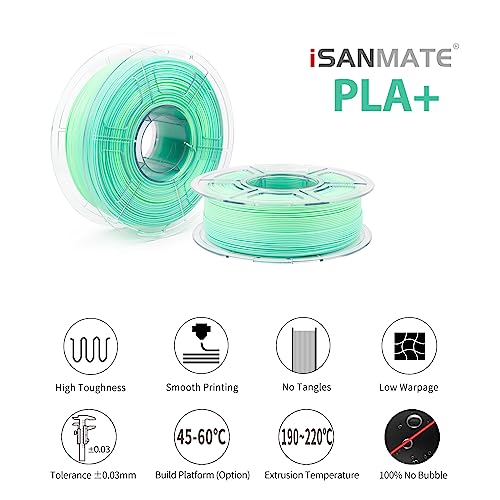 Image of iSANMATE PLA+ 3D Printer Filament, Pla Filament 1.75mm Gradient Multicolors Filament, Color Change Rainbow Filament, Green, Blue 3D Printing Material 1KG