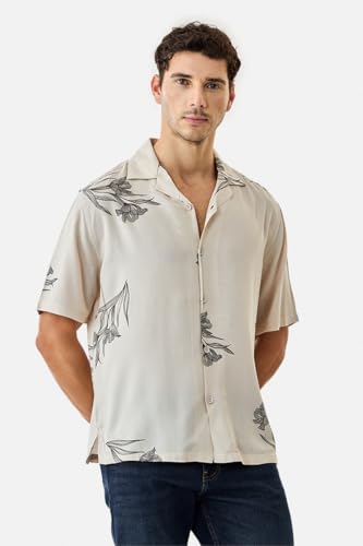 Image of SNITCH Men Casual Shirt | Box Fit Short Sleeve Cuban Collar Floral All-Over Print Design | Premium 100% Viscose & Lightweight Fabric for Summer, Vacation & Beach Wear