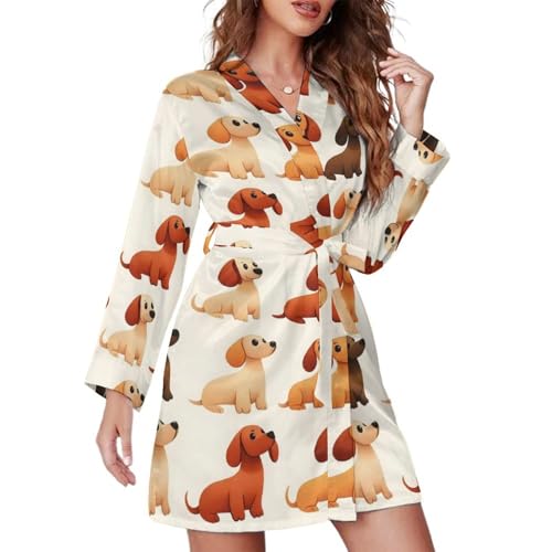 TZTTZT Kurzes Nachthemd für Damen, Kimono, Bademantel, Hunde-Cartoon-Welpen-Druck, langärmelig, Nachtwäsche, Hausmantel, Stil: 39, XL