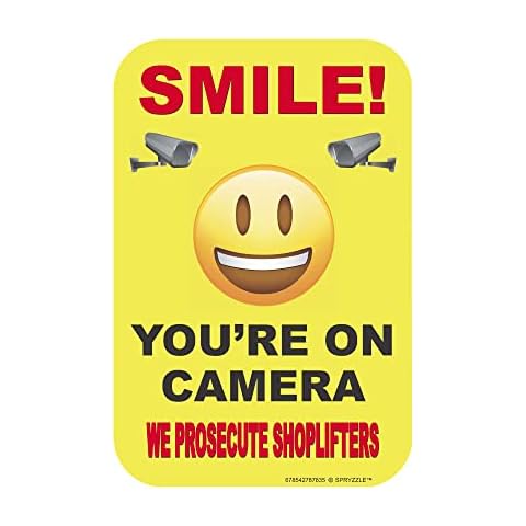 Smile You're on Camera - We Prosecute Shoplifters Video Surveillance Security Sign 9" x 12" PVC Warning Signs for Property Retail Business or Warehouse Camera Warning Sign (Non-Metal) by SPRYZZLE Cover