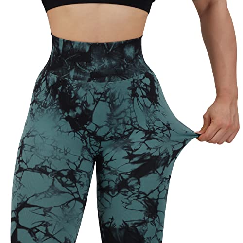 Omkagi Women Butt Lifting Seamless Workout Leggings Contour High Waisted Yoga Pants(M,859-Blue Tie Dye) #TOP3