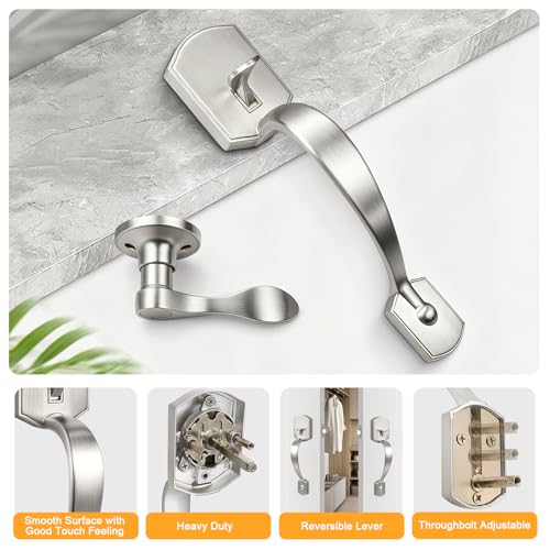 Image of Probrico Brushed Nickel Front Door Handle, Heavy Duty Entry Door Handle with Interior Reversible Handed Lever, Lock Grip Handle with Wave Lever Keyless Door Locks, 1Pack