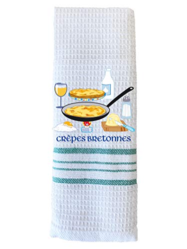 Euskal Txapela - Torchon Blanc Recette Brodé Crêpes Bretonnes - Tissu Nid d'abeille - 45 cm x 70 cm - 100% Coton - Carton Recette Fournis (Vert) Cover