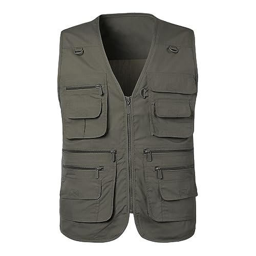 Mens Fishing Vest Summer Outdoor Work Safari Travel Photo Utility Cargo Vests with Multi Pockets