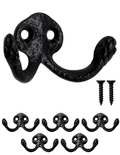 Fuxxer 5x Rustikale Wandhaken aus Eisen Gusseisen-Design Handtuch- & Kleiderhaken schwarz