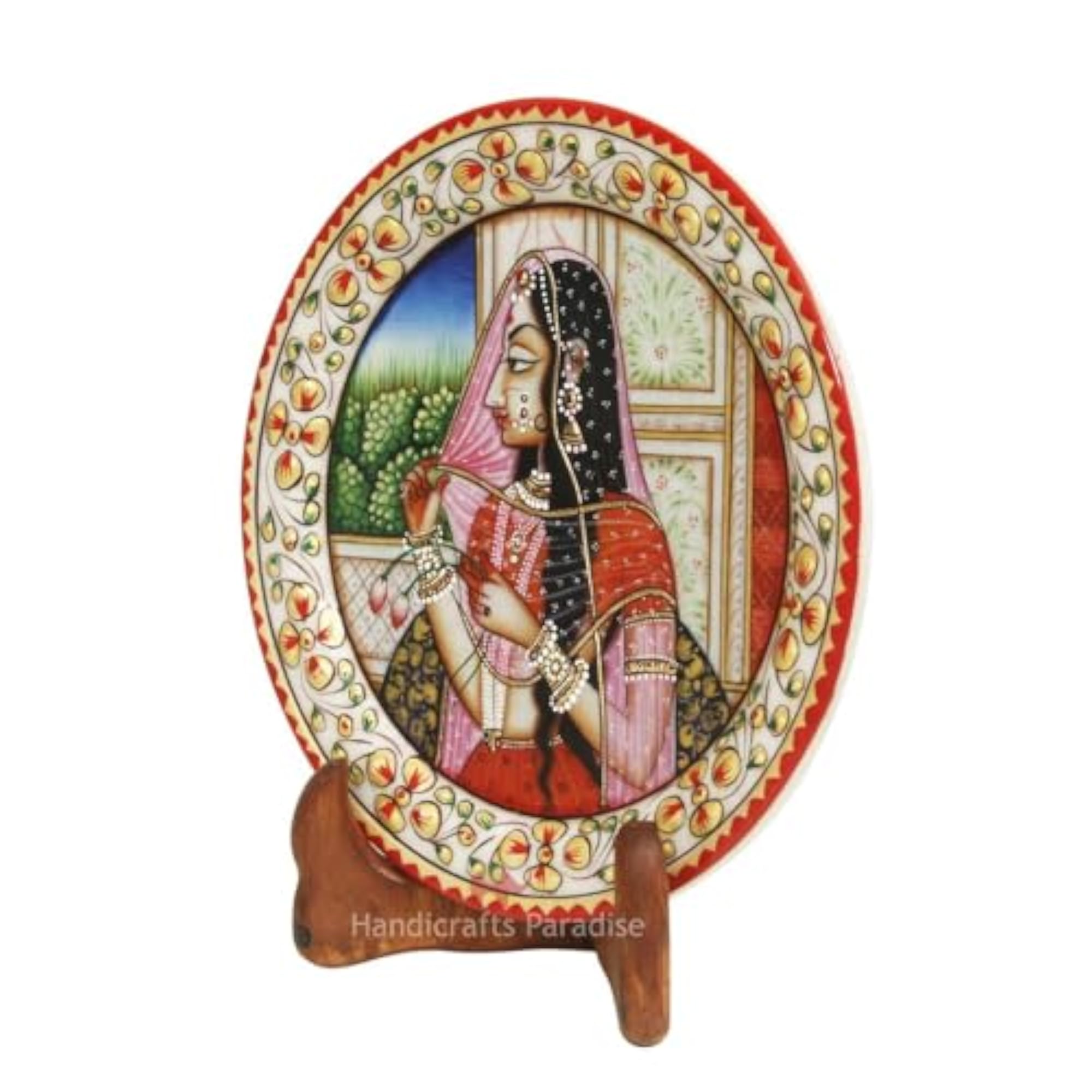 Hand Painted Marble Decorative Plate with Lady Portrait