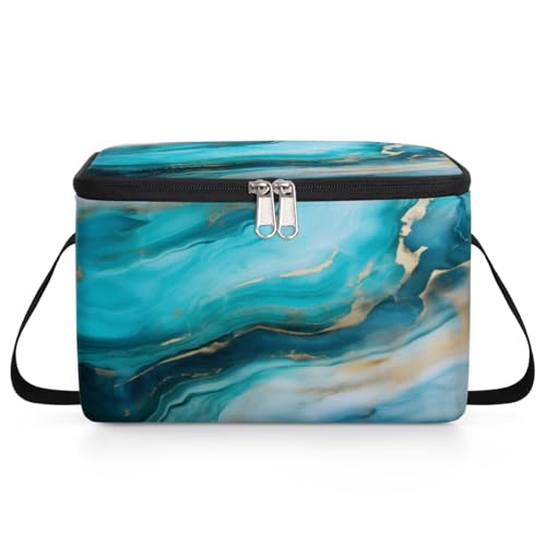 GzLeyigou Marbling Pattern Lunch Bags for Women Men 9 Cans, Hot & Cold Food Delivery Bag Insulated Grocery Bag Insulated Lunch Box Marble Liquid Texture Cooler Bag for Office Work Picnic Beach