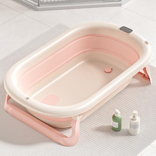 Image of Baby Bath Tub with Bath Chair | Anti Slip Bathtub with Folding Bathing Support | Baby Bath Seat /Sling with Non Slip Suction Base for Babies (Pink White)
