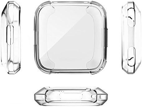 Fitbit Versa Protector Case Cover, Full Frame Screen Protector Soft Slim TPU Shell Case Flexible Anti-Scratch Bumper Cover for Fitbit Versa Fitness Smart Watch, Women & Men