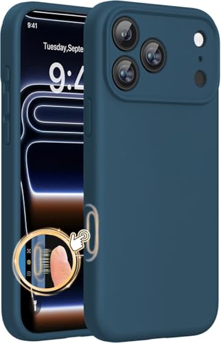 Image of DIZORO Compatible for iPhone 17 Pro Max Case,Classic Liquid Silicone Mobile Phone Case,Integrated Camera Control Button,Anti-Scratch Soft Microfiber Lining, Cosmos Blue