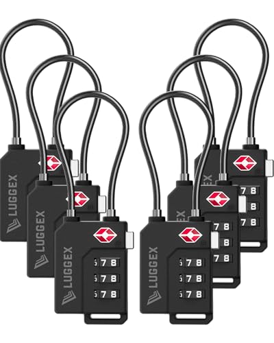 LUGGEX TSA Locks for Luggage Suitcase Locks TSA Approved Luggage Locks Gift Box Ease of Use & Durable(Black 6 Pack)