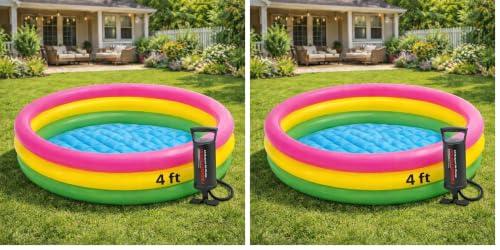 Image of Toy Imagine 4ft Inflatable Kids Swimming Pool - Small Portable Bathtub | Sunset Glow Ring, Round, Colourful - Perfect for 2-3 Kids (Pack of 2)