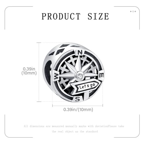 KEQ LET'S GO Travel Compass Charm Fit for Pandora Moment Bracelets 925 Sterling Silver Adventures Backpack Airplane Bead Charm Gift for Women4