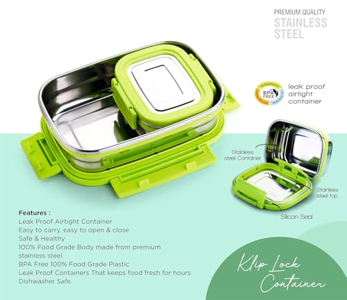 Image of Premium Stainless Steel Lunch Box Set with Clip-Lock Airtight Lid - Leak-Proof, BPA-Free Food Grade Container for Office, School, Picnic, Travelling for Kids & Adult, Men & Women Color (Green)