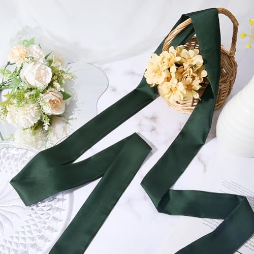 CRASPIRE Women Long Skinny Scarf Belt Solid Color Neckerchief Ribbon Soft Silk Satin for Waist Wedding Sash Neck Tie Accessory for Dance Party Opening Night Dresses Skirt Gift Green3