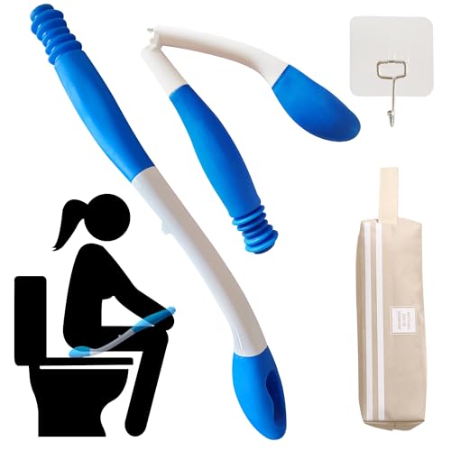 Foldable Bottom Buddy Wiping Aid with Storage Bag & Hook, 15.7" Long Reach Butt Wiper Toilet Aids for Wiping Bottom, Toilet Assistance for Elderly, Disabled, Overweight, Wiping Aids for Toileting