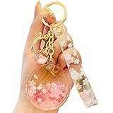 Sunfans Girls Women Keychain, Fresh Summer Beautiful Dreamy Cherry Blossom Theme Moving Sand Liquid Keychain Keyrings, Acrylic Flower Car Key Chain Key Ring Bag Pendant Key Holder Wrist Strap -Pink