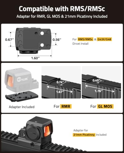 CVLIFE WildHawk Enclosed Multi-Reticle Red Dot Sight for RMS RMSc Footprint - image 5