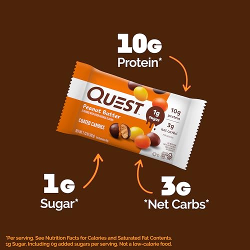 Quest Nutrition Coated Candies, Peanut Butter, 1g Sugar, 10g Protein, 4g Net Carbs, Gluten Free, Keto Friendly, 12 Count