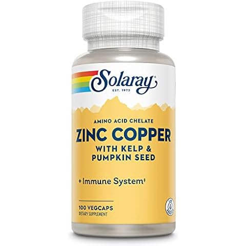 Solaray Zinc Copper Amino Acid Chelates, Cellular & Thyroid Function Support, Vegan, 100ct Cover