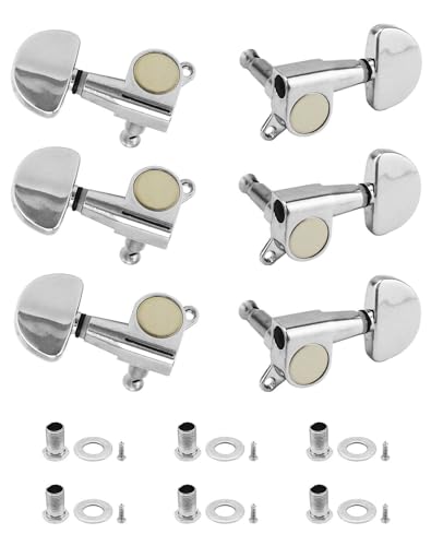 QWORK 6-Pack Guitar Tuning Pegs - Universal 3L+3R Machine Heads Knobs Tuning Keys for Acoustic and Electric Guitars - High Quality Zinc Alloy Metal Tuners with Installation Accessories