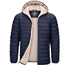TACVASEN Men’s Puffer Jacket Hooded Sherpa Lined Water Resistant Windproof Insulated Jacket Warm Winter Puffy Coat