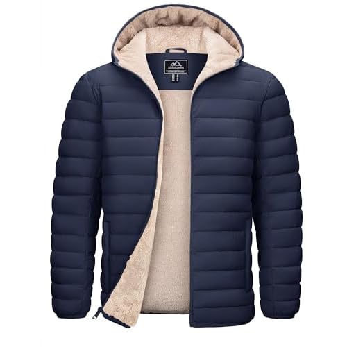 TACVASEN Men’s Puffer Jacket Hooded Sherpa Lined Water Resistant Windproof Insulated Jacket Warm Winter Puffy Coat
