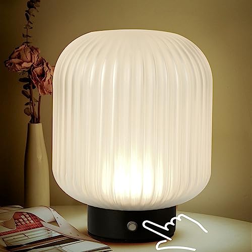 Battery Operated Lamp, Rechargeable Cordless Lamp Battery Powered Table Lamp Cord-Free No Plug Touch Control Table Lamp For Bedroom With 3 Color Dimmable Brightness Besides Small Led Lamp White #TOP9