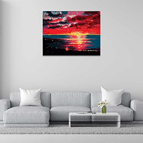 Image of RANGOLI 100% Cotton Stretched Canvas Painting 400 GSM, Framed Soothing Sunset Canvas Abstract Wall Art for Living Room, 3D Paintings for Wall Decor (12 x 18 Inch With Frame)