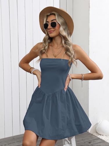Image of Tube Top Mini Dress for Women Cotton Strapless Short Dress Casual Sexy Summer Vacation Beachy Flowy Sundress