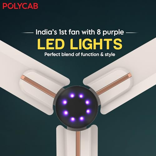 Image of Polycab Wizzy Neo LED 1200mm BLDC Ceiling Fan with remote |BEE 5 Star Rated, Higher Air Delivery|LED Indicator,Reverse,Sleep and Breeze Mode |3 Years Warranty【Beige Rosegold】