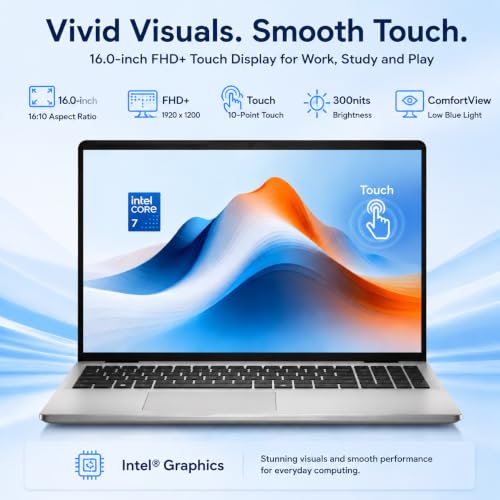 Image of Dell 16 DC16251 Touchscreen Laptop 32GB DDR5 1 TB SSD Intel Core 7 150U | 10-Cores Up to 5.4 GHz | 16 inch FHD+, WVA, 300 nits | 5200 MT /s RAM | Backlit Keyboard & Copilot key | Windows 11 Pro