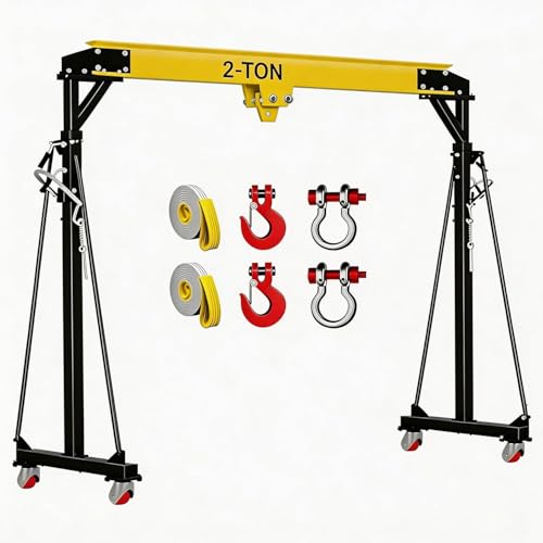 SierraSquad 1 Ton Gantry Crane, 8-12 FT Adjustable Height, 2200 LBS Capacity Shop Crane with Manual Trolley & Hook, Portable I-Beam Hoist for Warehouse, Factory, Garage