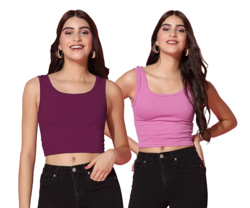 Image of TOPLOT Women's Solid Ribbed Round Neck Sleeveless Slim Fit Tank Top (5069)
