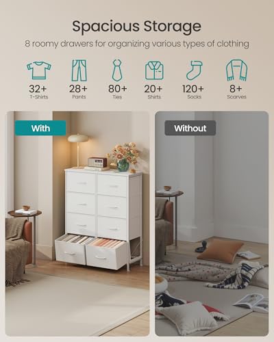 Image of SONGMICS BELLAH Collection - Dresser for Bedroom, Chest of Drawers, Storage Organizer Unit, Closet, Entryway, Steel, 8 Drawers, Modern, Cloud White and Snow White ULGS124W01S
