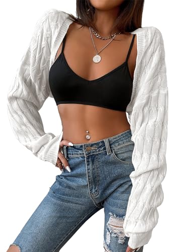 XuBa Bolero Damen Boleros Kurz Oversize Shrug Strickpullover Crop Top Für alle Jahreszeiten Strickjacke Cardigan Sweater